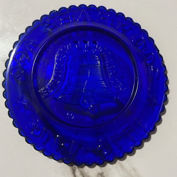 MOSSER CUP PLATE 1776-1976 Bicentennial 200 Years Ago LIBERTY BELL COBALT BLUE - Picture 5 of 6